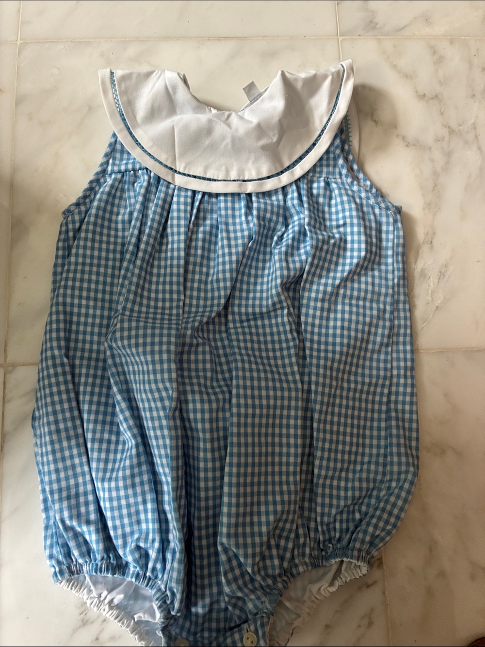 Classic Blue Gingham Bubble One-Piece with White Collar